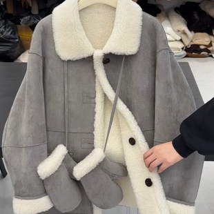 2025冬季 气质独特漂亮高级感chic温柔软糯加厚保暖羊羔毛外套 新款