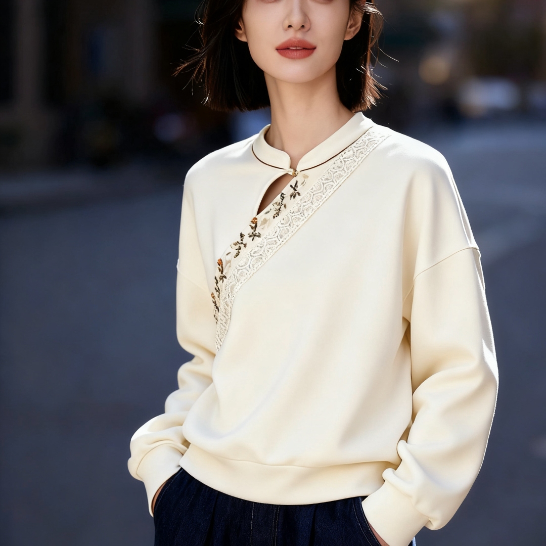 国风立领宽松显瘦卫衣女2025秋冬