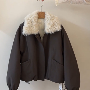 棉服外套 洋气时髦保暖工装 韩系高级感毛领派克服女2025年新款 爆款