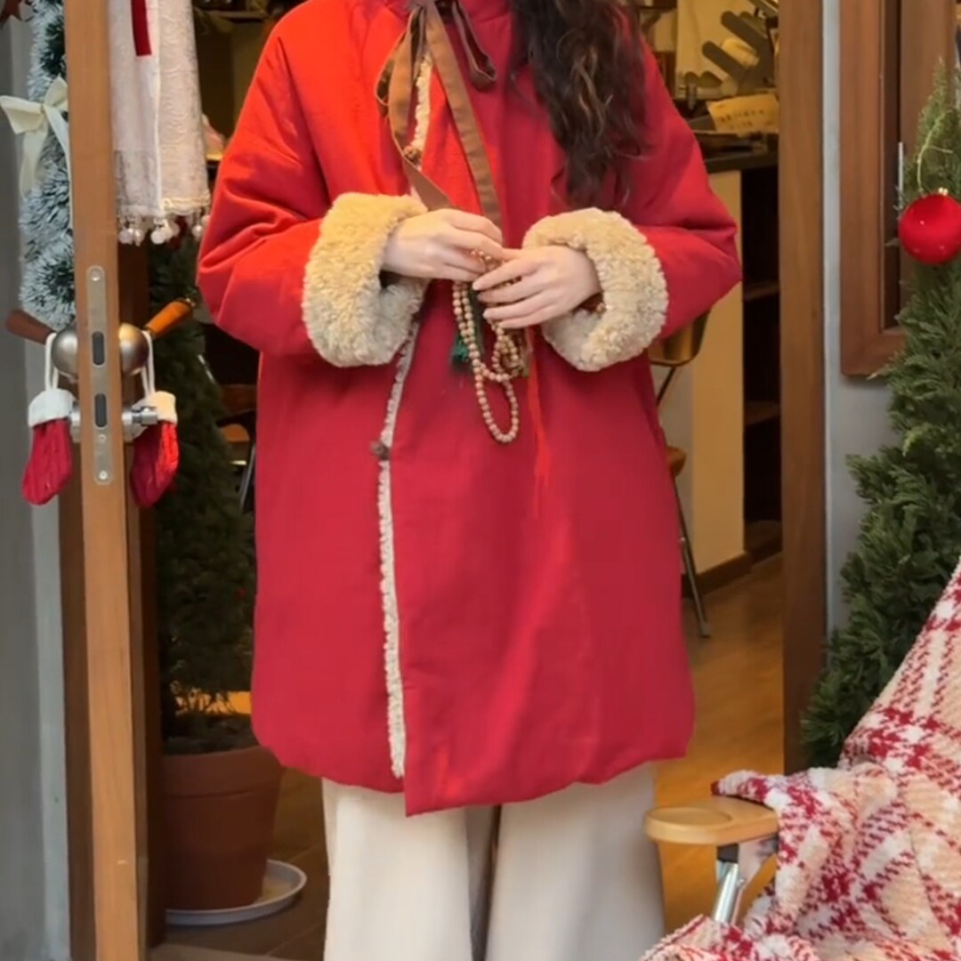2025冬季新款圣诞新年战袍高级感新中式复古红色大码棉衣棉袄外套,女装/女士精品,大码内搭,淘宝优惠券,粉丝福利购,淘宝优惠卷