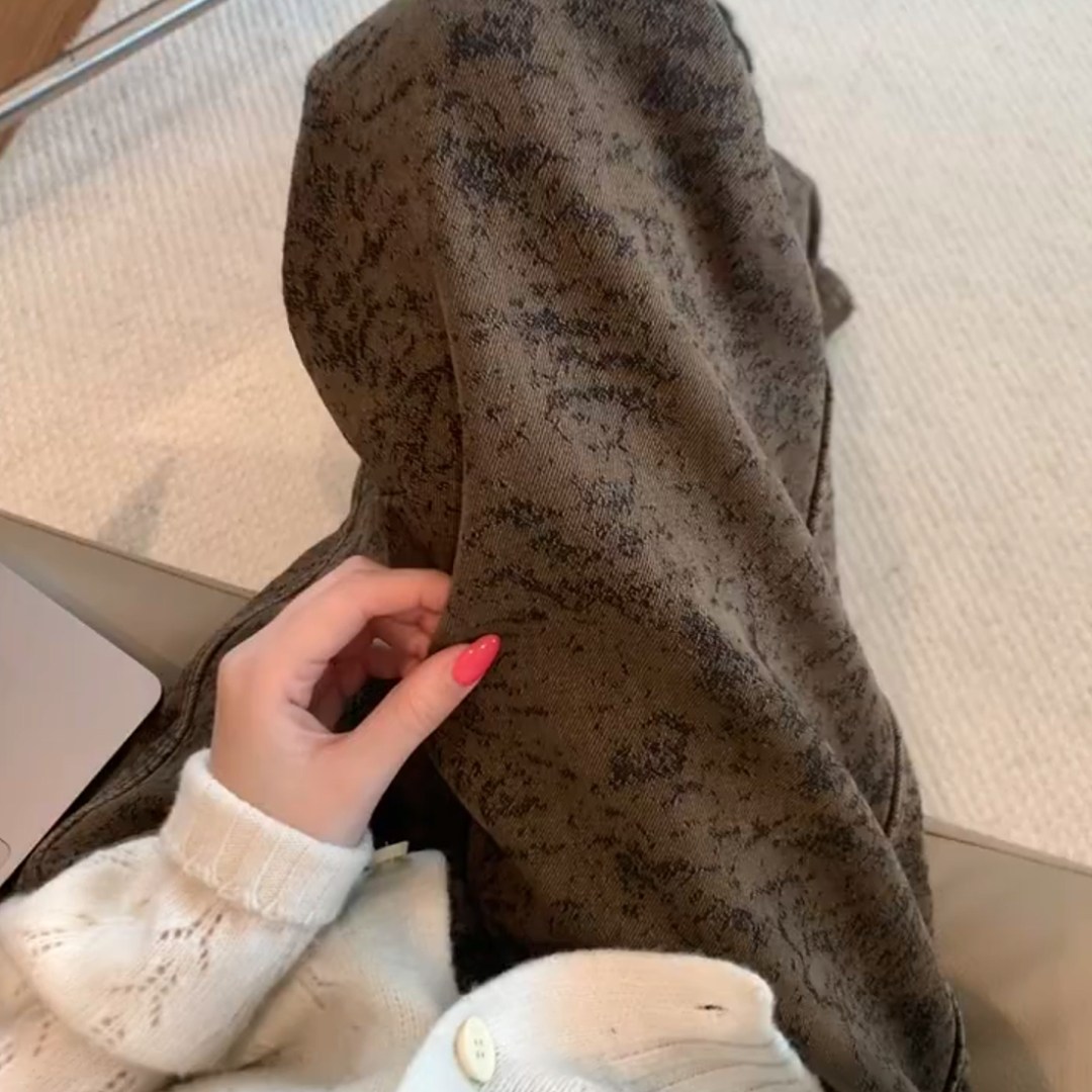 复古老钱风提花弯刀裤女2025秋冬新款小个子宽松大码直筒阔腿裤潮,女装/女士精品,大码裤装,淘宝优惠券,粉丝福利购,淘宝优惠卷