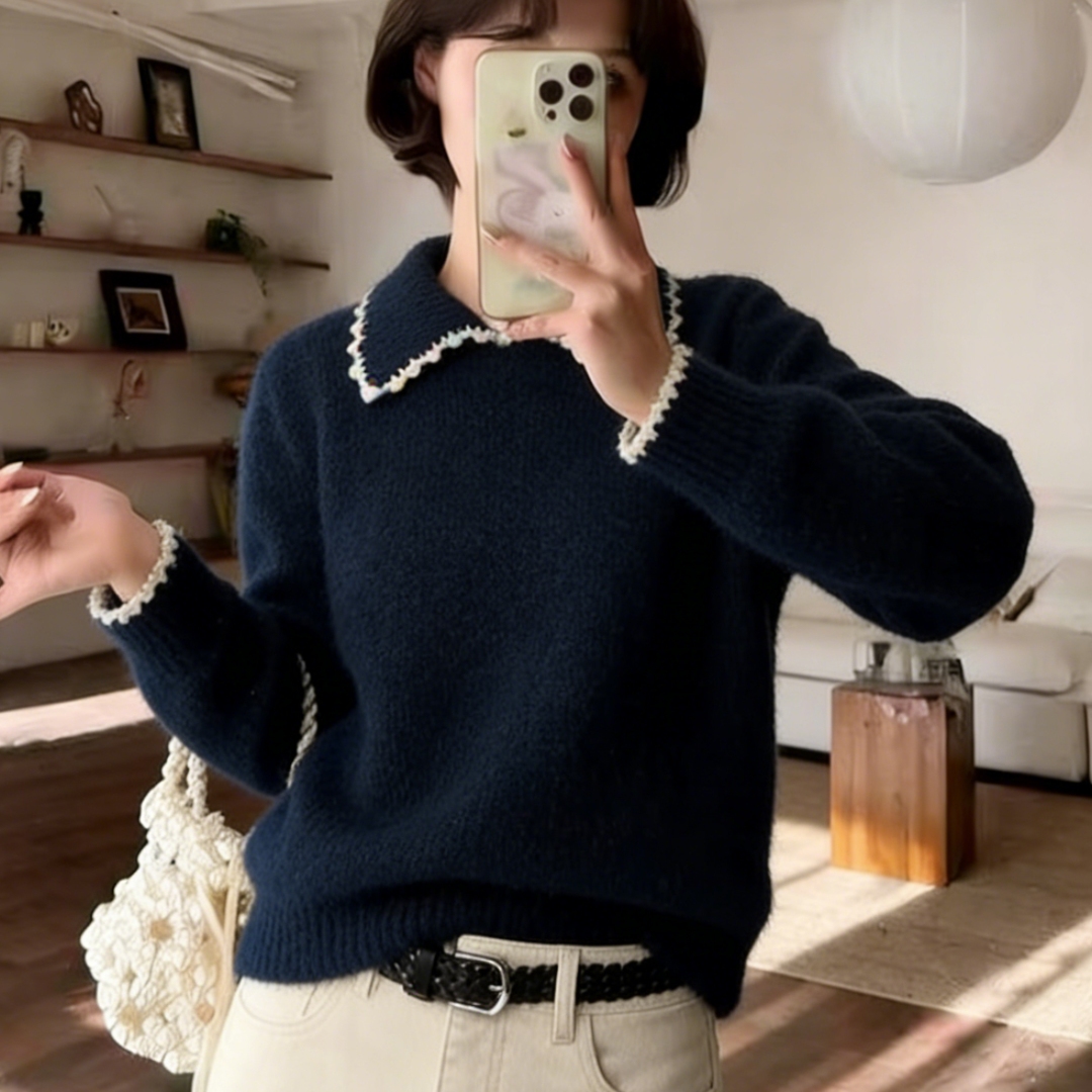 秋冬藏青娃娃领加厚针织打底衫女