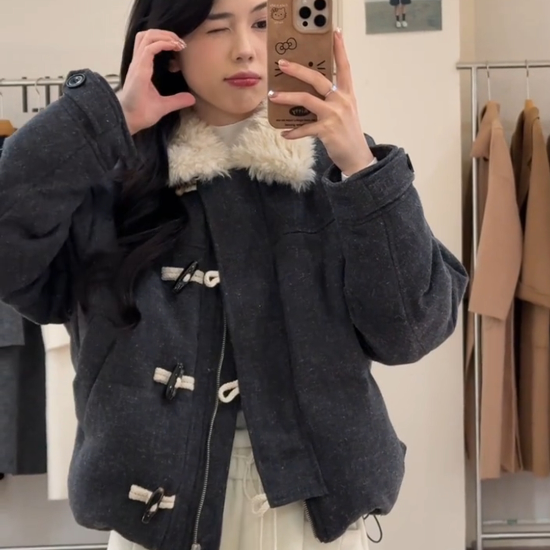 欧货高端复古老钱风毛领保暖外套