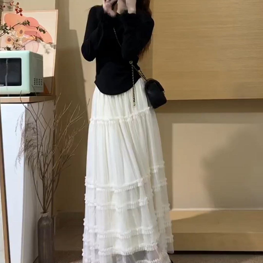 2026春季新款韩系复古氛围感甜美减龄荷叶边高腰显瘦a字半身裙女,女装/女士精品,大码半身裙,淘宝优惠券,粉丝福利购,淘宝优惠卷