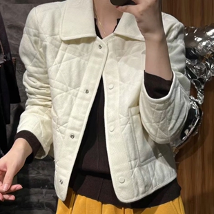 欧货高端大牌气质翻领菱形格短款 宽松显瘦小个子上衣女 棉服秋冬季