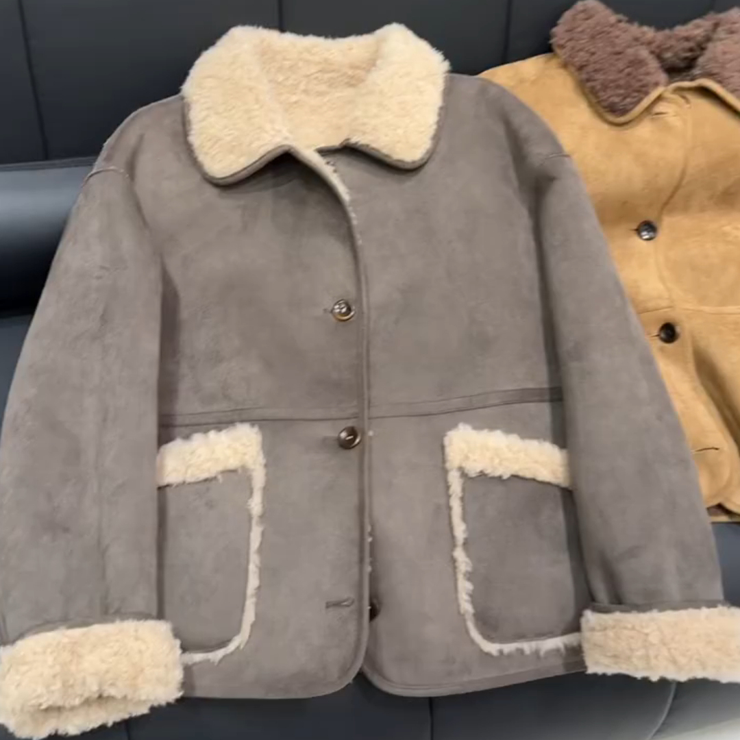 羊羔毛初冬外套宽松皮毛一体上衣