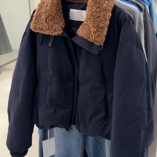 加厚保暖宽松 新款 初冬高端定制小个子短款 毛领藏蓝色外套2025冬季