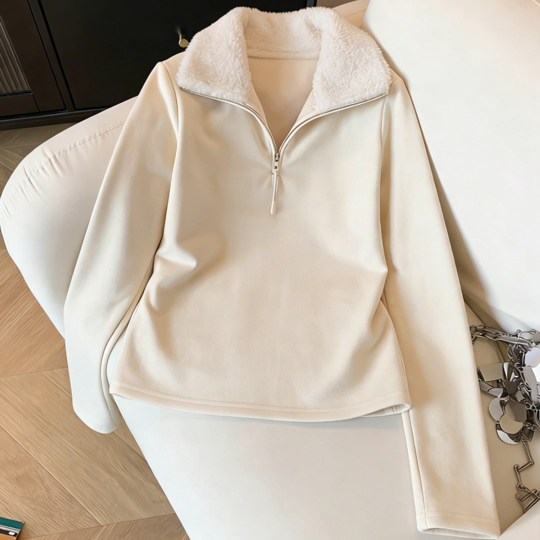 半拉链翻领羊羔绒卫衣女保暖百搭