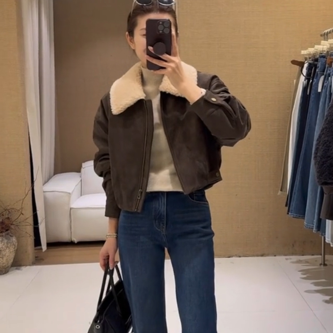 毛领美式复古2025冬季咖色外套女