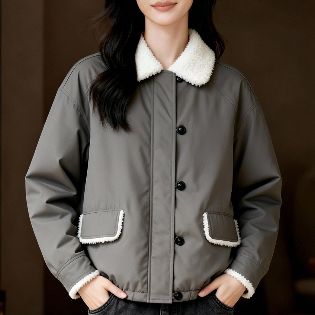高级复古羊羔毛保暖短款棉服外套
