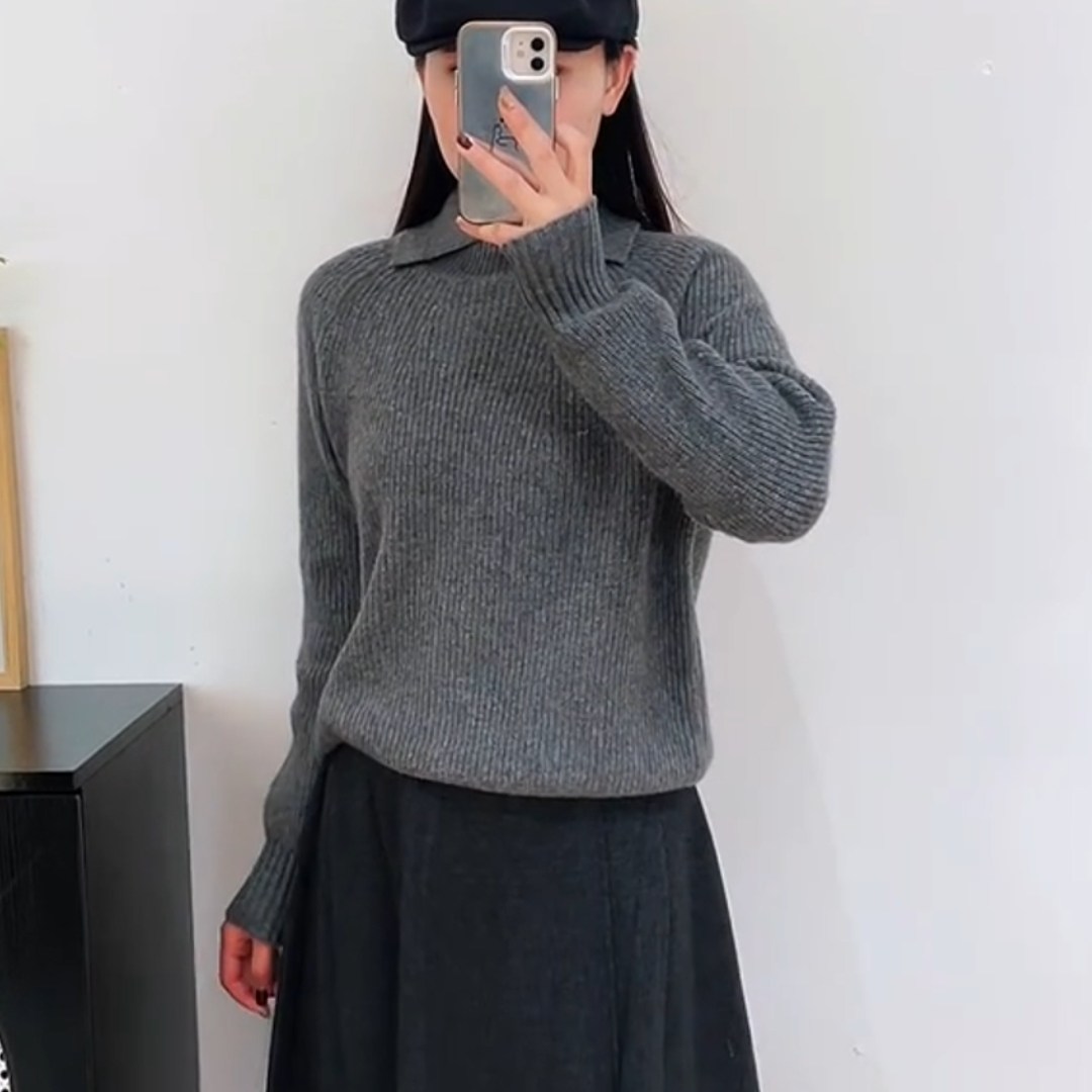 高级感简约气质翻领内搭针织上衣