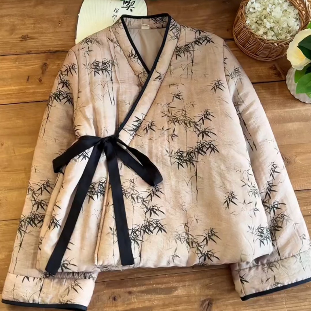 系带V领棉袄设计感宽松保暖棉服