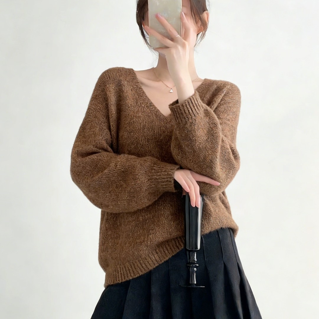 慵懒风高级感复古麻纱V领针织杉2026春季新款洋气软糯显瘦毛衣女,女装/女士精品,大码内搭,淘宝优惠券,粉丝福利购,淘宝优惠卷
