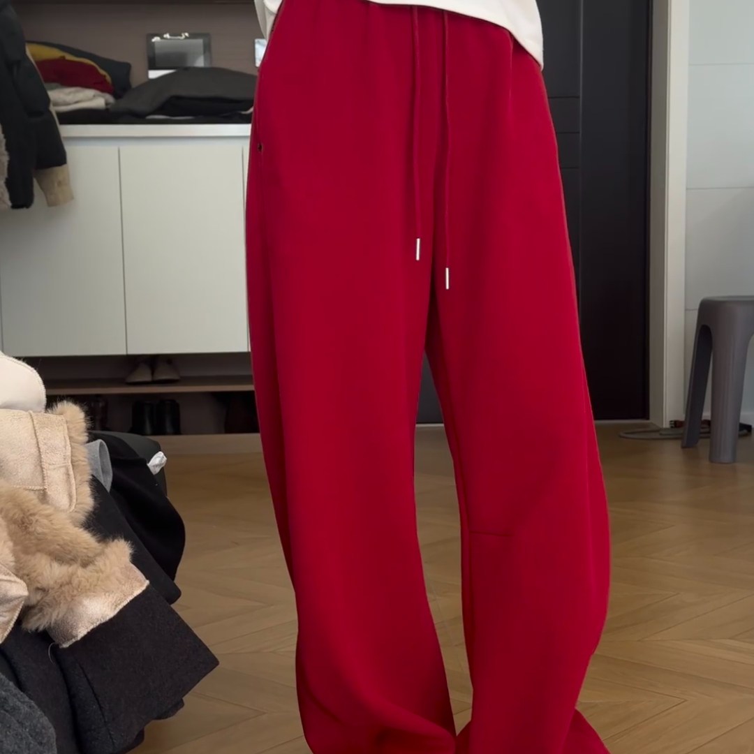 今年流行独特漂亮节日氛围感红色窄版阔腿裤女高腰显瘦百搭休闲裤,女装/女士精品,大码内搭,淘宝优惠券,粉丝福利购,淘宝优惠卷