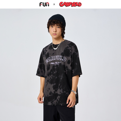 Fun潮牌短袖T恤情侣款2025年夏季加菲猫联名时尚扎染百搭圆领上衣