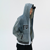 Fun潮牌连帽牛仔外套男2025年秋季 新款 简约字母印花休闲宽松外套