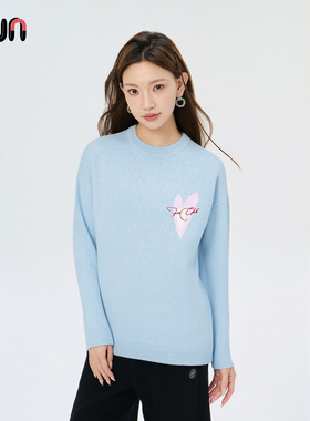 Fun潮牌毛衣男女款秋冬百搭宽松圆领针织衫情侣装上衣蓝色毛衣