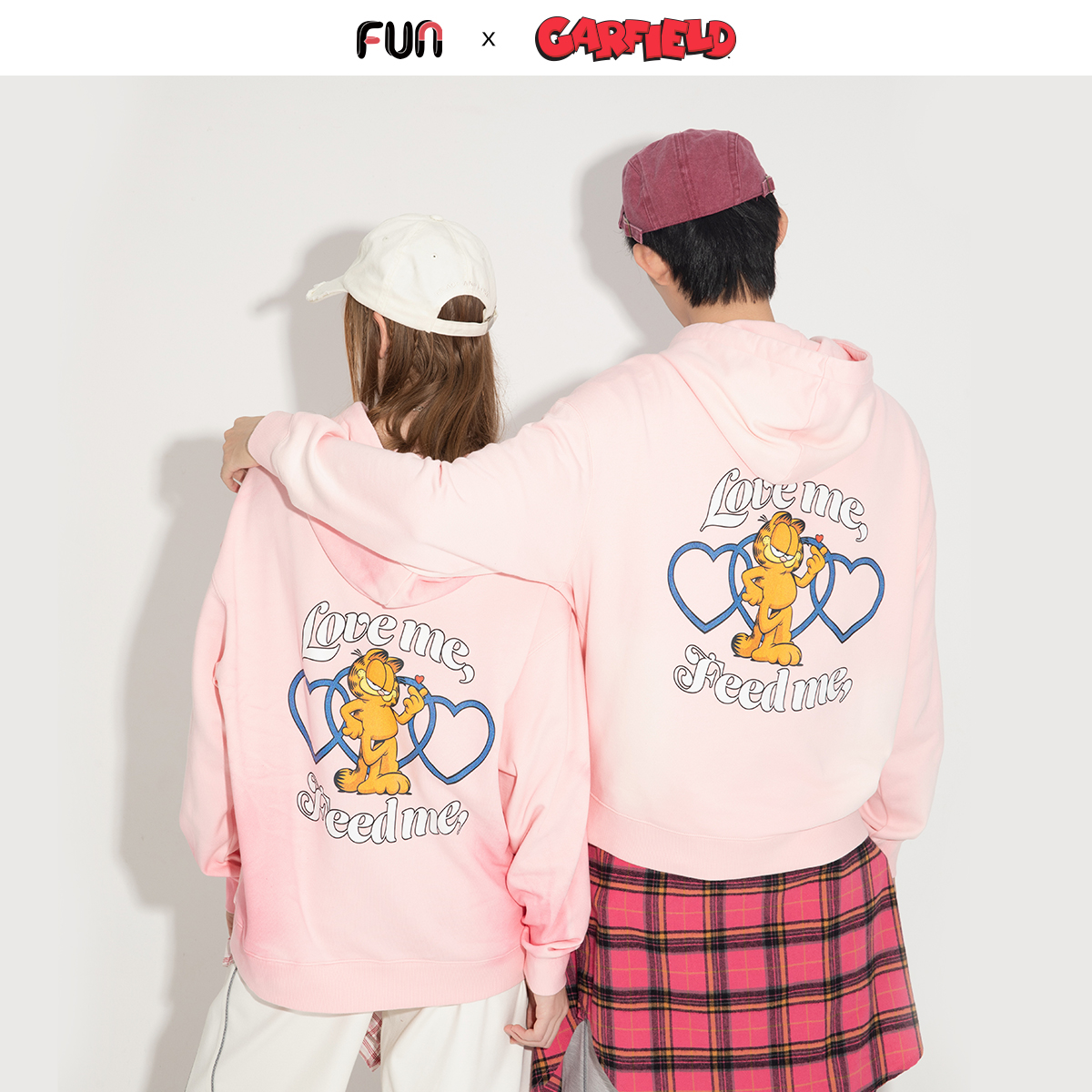 Fun潮牌加菲猫联名连帽卫衣男女款休闲百搭纯棉外套粉色上衣