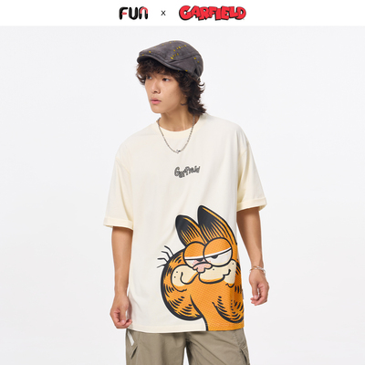 Fun潮牌短袖T恤男2025年夏季加菲猫联名卡通印花休闲百搭圆领上衣
