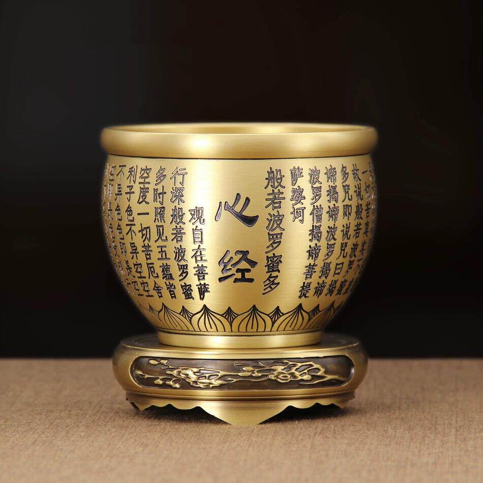 全黄铜精雕心经金蝉黄铜聚米缸心经香炉进米铜缸聚宝盆