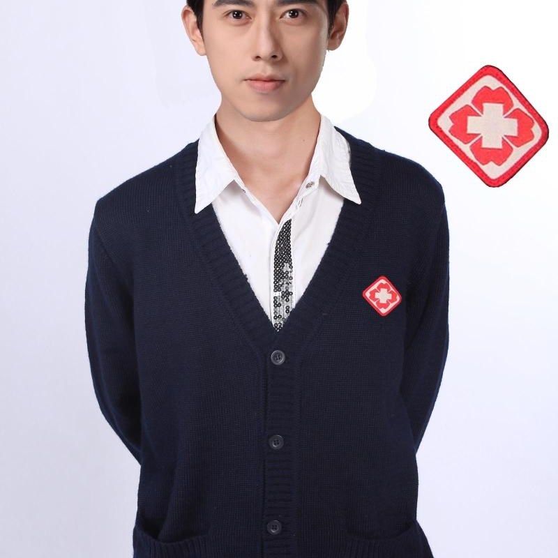 悦兰心男款深藏蓝加厚加绒护士毛衣护士外套开衫毛衫医生服护士服
