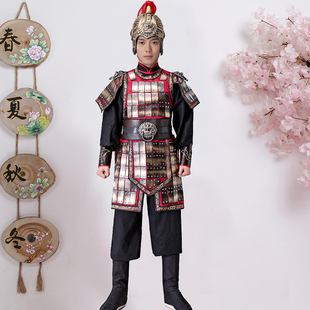 古装盔甲男古代将军士兵小兵服小将服装将士服装舞台演出服装戏服