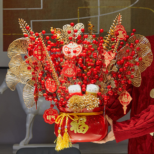 饰挂件福桶发财果抱抱桶过年春节家用客厅布置摆件 兔年2023新年装