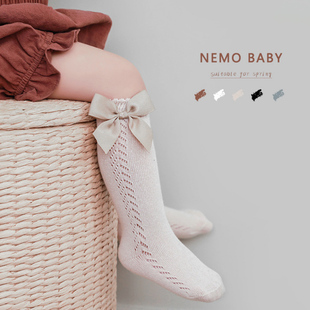春夏款 西班牙风婴儿宝宝长筒袜镂空网眼女童袜子中高筒儿童公主袜