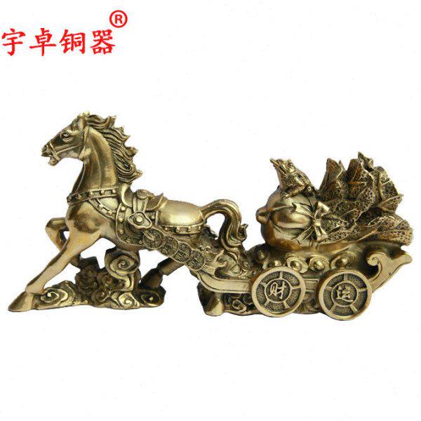 宇卓铜器纯铜马拉百财马拉白菜工艺品摆件黄铜马