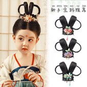 儿童汉服假发包古装 明制头饰女童古风抓夹发髻盘发演出造型 一体式