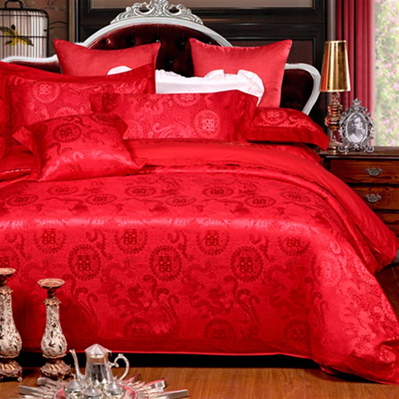 欧式贡缎提花全棉四件套1.5m 1.8m婚庆纯棉2x2.2米双人大床上用品