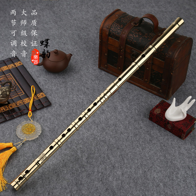 纯铜双节金属笛子加厚单插专业竹笛d调C精制横笛乐队演奏乐器铜笛