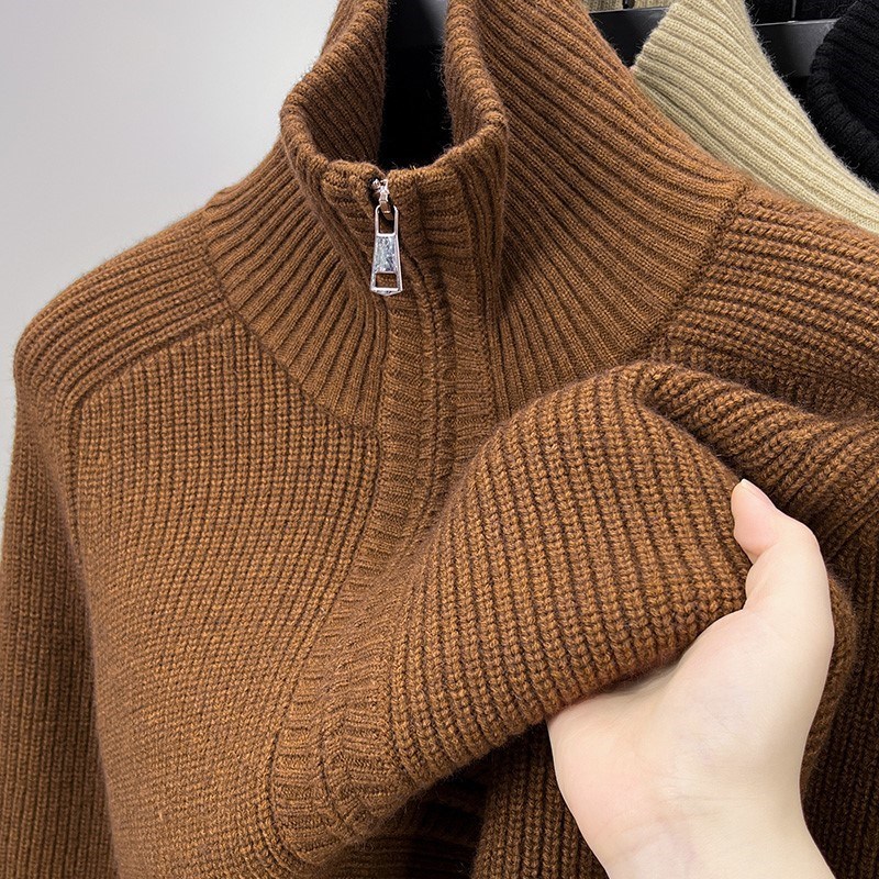 重磅粗针高领开衫毛衣外套男拉链立领针织夹克加厚保暖秋冬季新款