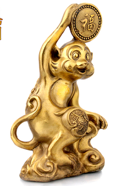 铜猴子摆件纯铜十二生肖猴招财福字猴工艺品创意家居客厅装饰礼品