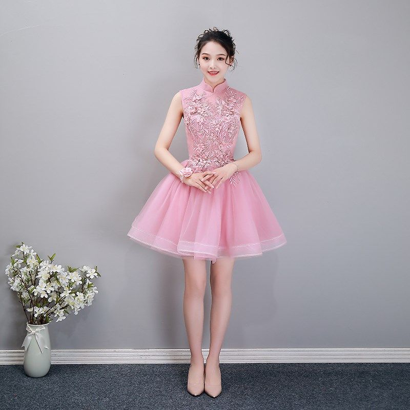 彩纱2024新款演出服蓬蓬裙短款生日宴会复古小礼服晚礼服伴娘服女