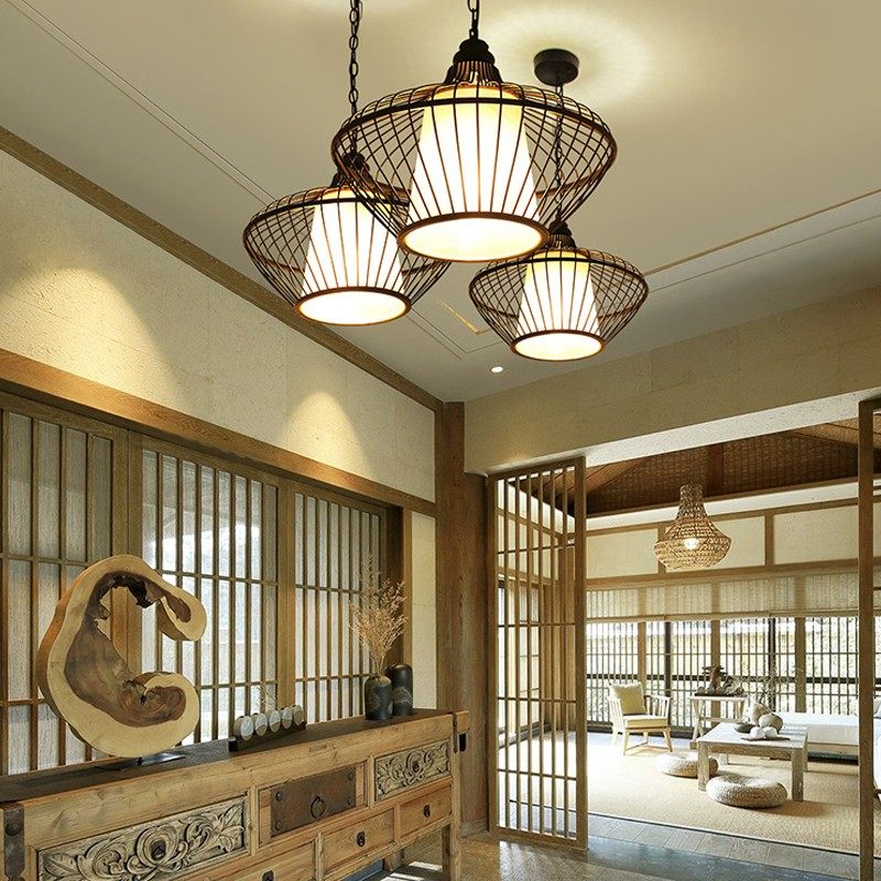 新中式鸟笼吊灯仿古创意个性铁艺鸟笼吊灯酒店茶楼餐厅过道吊灯具