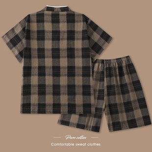 新款 桑拿浴服女全棉家居按摩足浴衣服客人格子 汗蒸服大码 男士