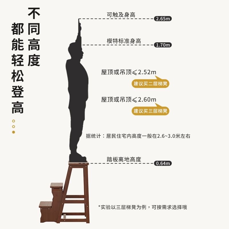梯凳多功能两用爬梯椅子家用折叠梯子室内木梯三步楼梯登高小梯子