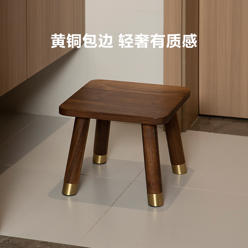 者纳里 小实木矮凳家用客厅茶几方凳圆形复古小板凳