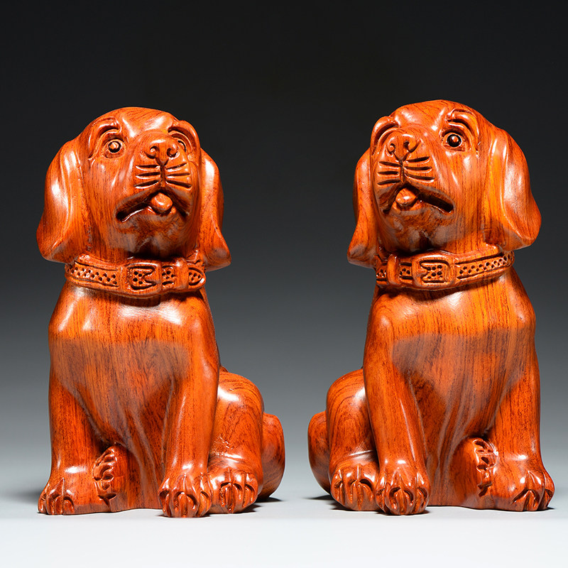 花梨木雕刻狗十二生肖动物狗工艺品家居客厅装饰店铺业送礼