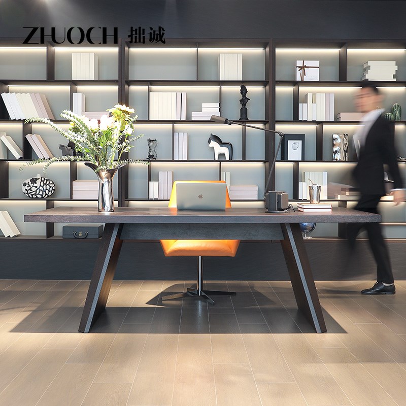 意式极简大书桌现代设计师人办公桌家用客厅电脑桌餐桌一体