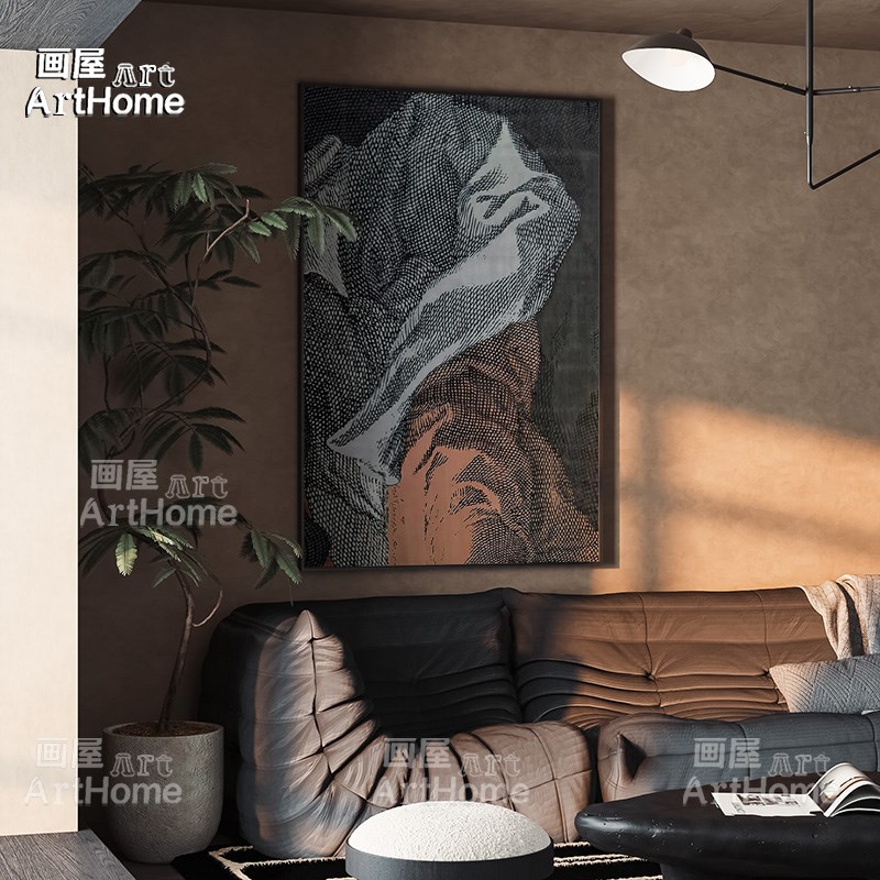 现代中古风客厅沙发背景墙抽象装饰画酒店玄关走廊壁画卧室挂画图片