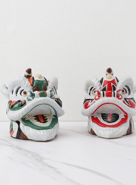 新国风树脂醒狮舞狮子头家居玄关客厅样板间创意工艺