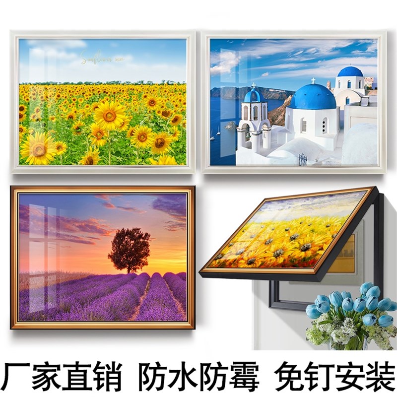 卫生间浴室防水挂画横款向日葵客餐厅定制遮挡电表箱装饰画免打孔图片