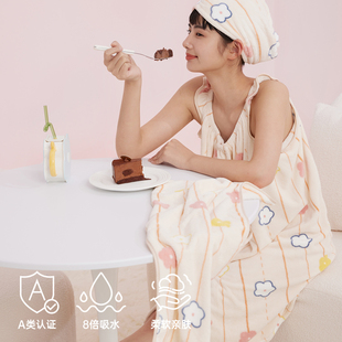 浴袍 三利浴裙浴巾女家用比吸水裹巾大人珊瑚绒可穿可裹浴巾式