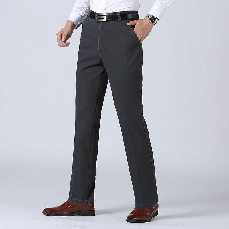 2023爸爸裤子男纯棉商务直筒宽松休闲长裤中老年男士春夏高腰西裤