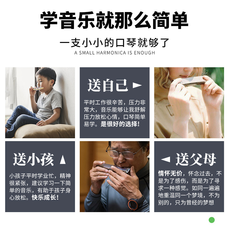 敦煌绿格子24孔复音12调全口琴专业自学习入门演奏乐器送礼推荐款