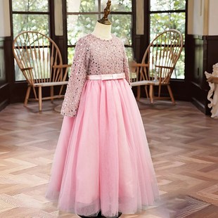 女童礼服轻奢小众高端花童儿童演出公主裙生日长袖钢琴演奏主持人