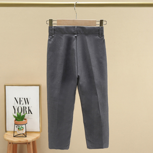 男童西裤女孩学院风大童裤子小学生直筒裤灰色长裤儿童黑色西装裤