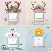 墙壁插座装 饰灯开关贴墙贴双开三开关保护套3d立体带夜光卡通动物